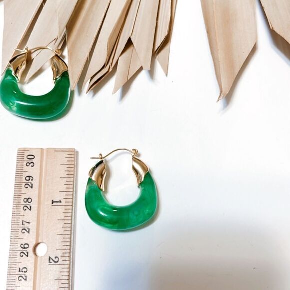 #566 Anthro Crystal hoop earrings in green - Picture 5 of 6